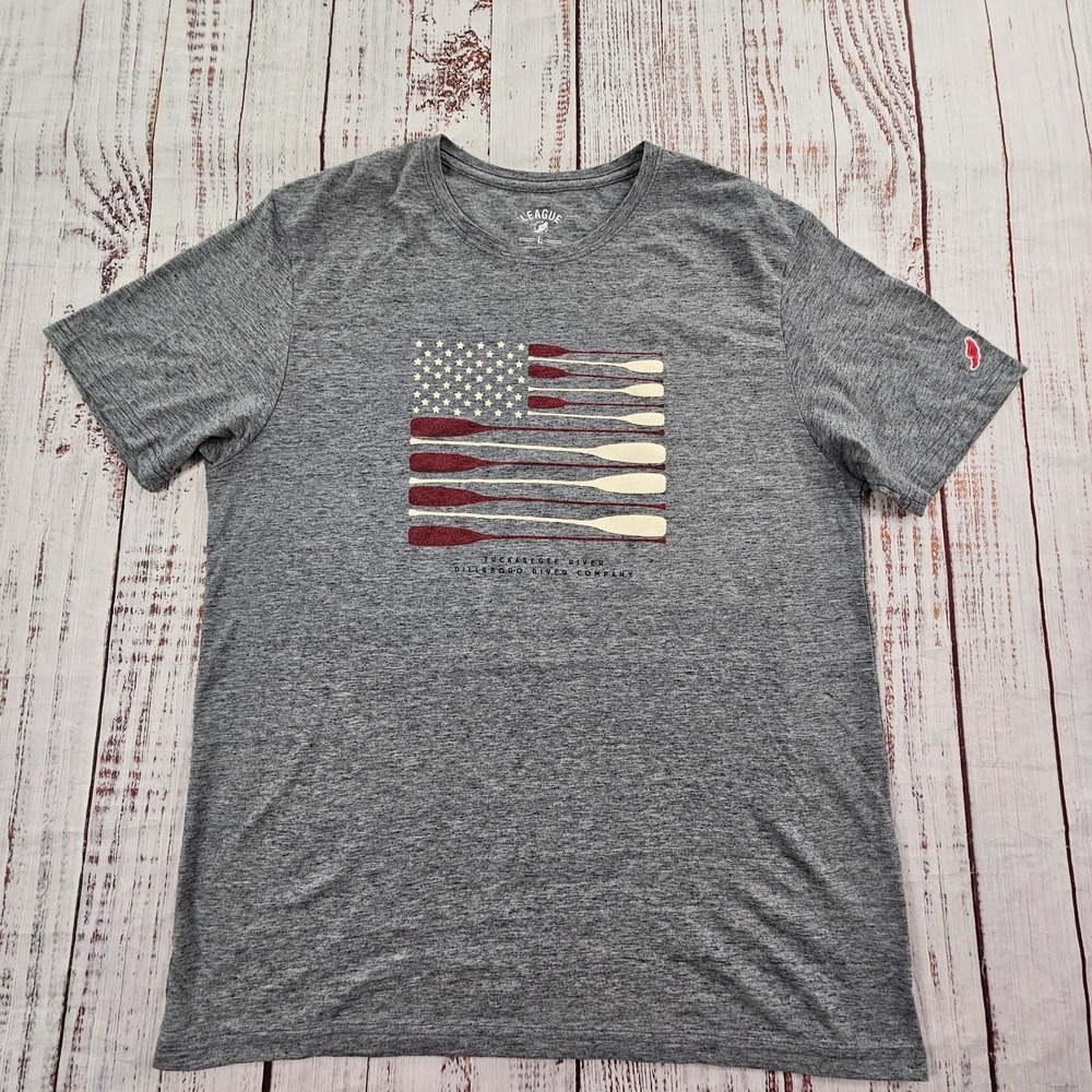 Dillsboro River Co US Flag Paddles Gray Short Sleeve Poly Blend T-Shirt Men's L